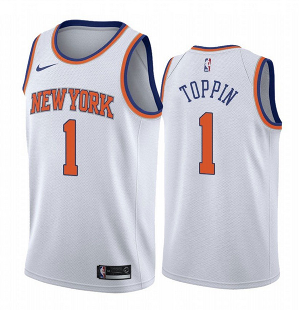 New Yok Knicks #1 Obi Toppin White Association Edition Stitched Swingman Jersey